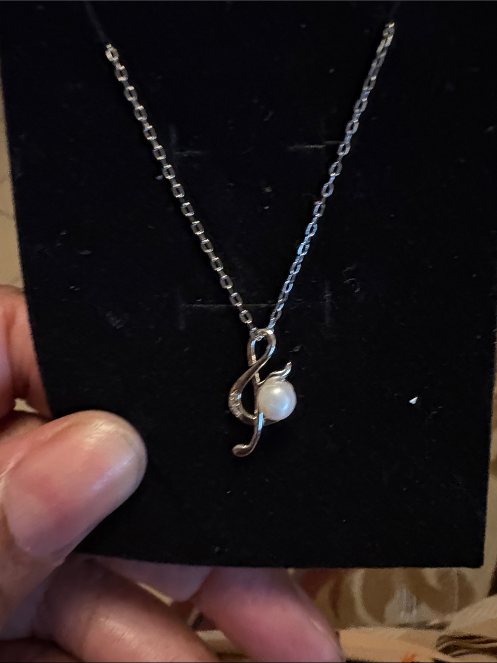 Silver Treble Clef Pearl Pendant Necklace - Women's Jewelry